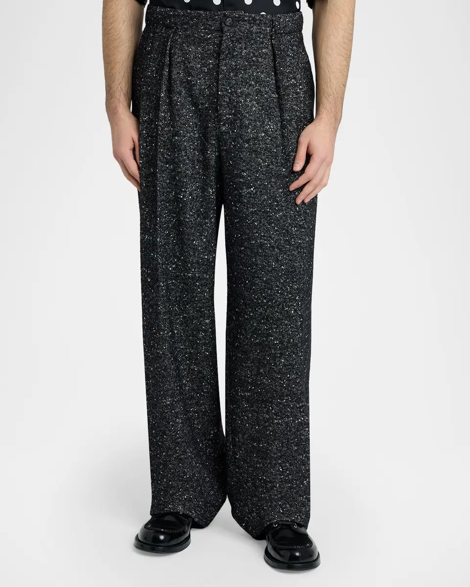 Dolce & Gabbana Men's Wool-Blend Speckled Wide-Leg Trousers | Thumbnail 4 Dolce & Gabbana Men's Wool-Blend Speckled Wide-Leg Trousers | Thumbnail 4