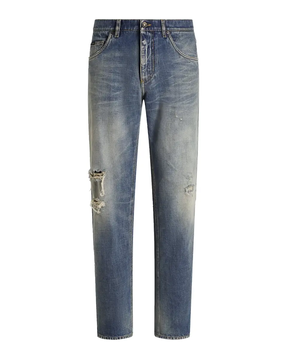 Dolce & Gabbana Men's Knee-Rip Straight-Leg Jeans | Thumbnail 2 Dolce & Gabbana Men's Knee-Rip Straight-Leg Jeans | Thumbnail 2