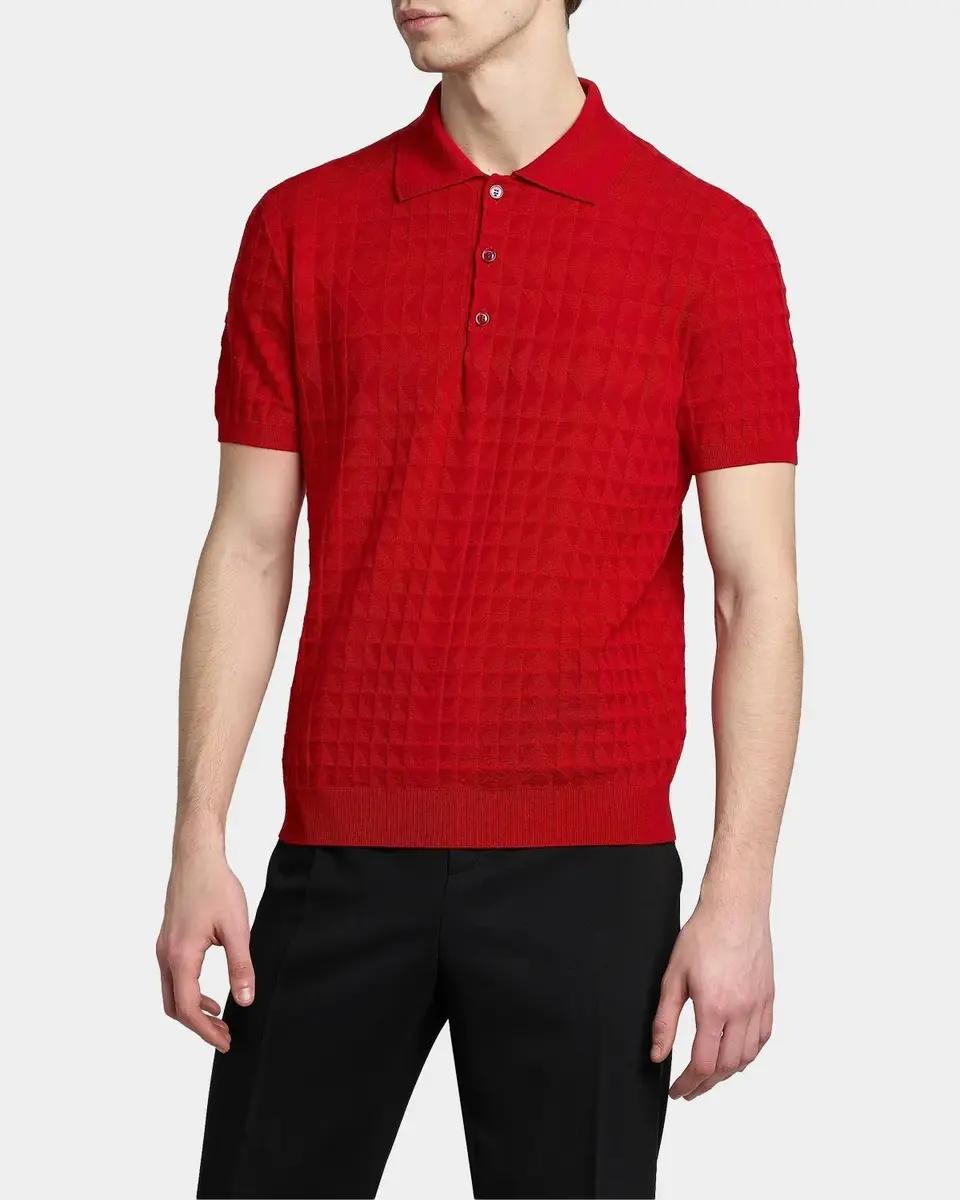 Versace Men's Textured Wool Knit Polo Sweater | Thumbnail 5