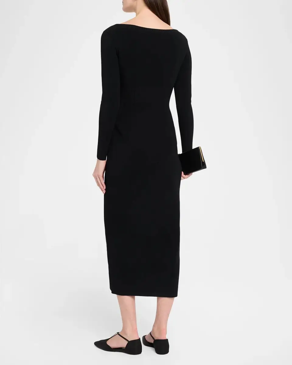 FFORME Lottie Wide V-Neck Ribbed Long-Sleeve Midi Dress | Thumbnail 3