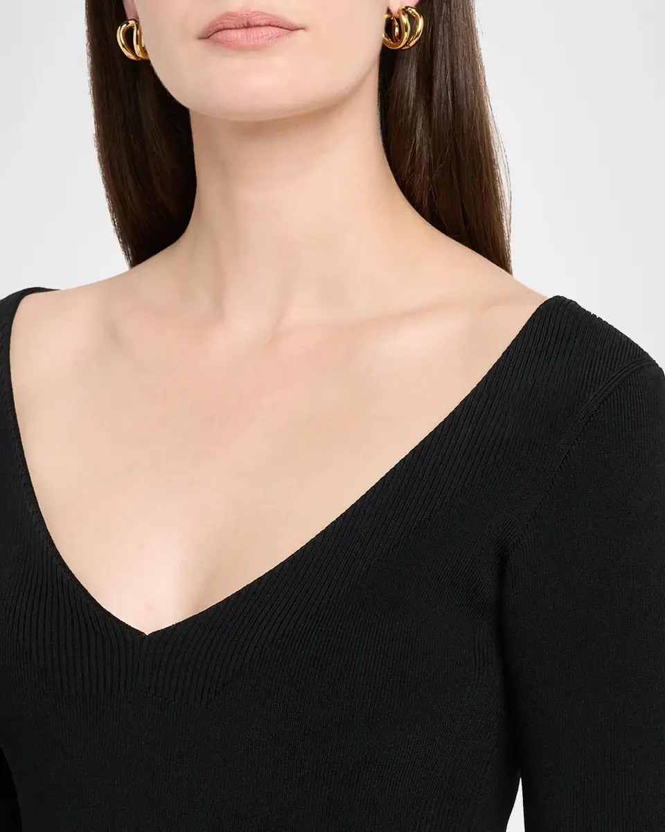 FFORME Lottie Wide V-Neck Ribbed Long-Sleeve Midi Dress | Thumbnail 5