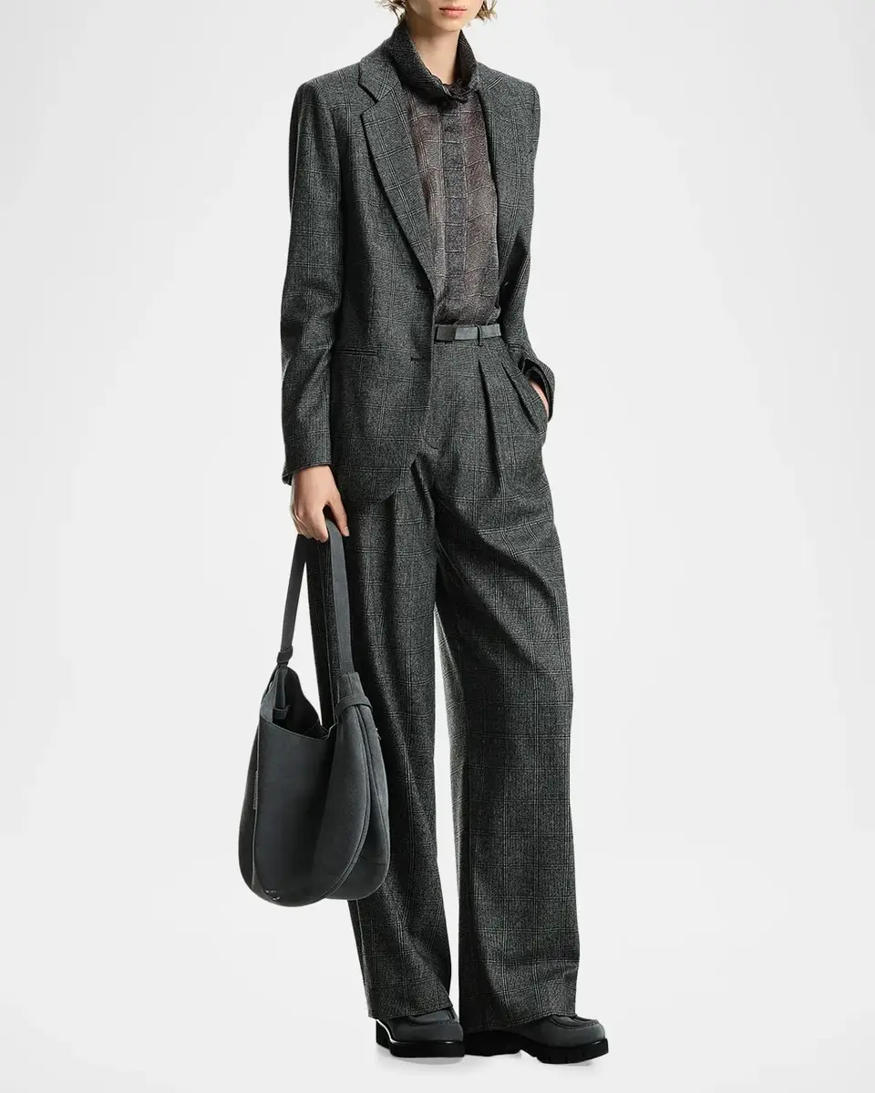 Emporio Armani Plaid Pleated Wide-Leg Trousers | Thumbnail 2 Emporio Armani Plaid Pleated Wide-Leg Trousers | Thumbnail 2