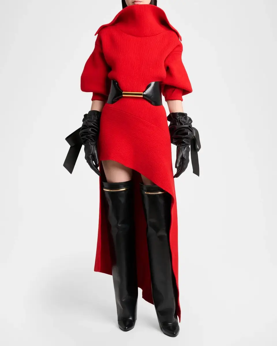 Givenchy High-Neck Slashed Wool-Cashmere Asymmetric Mini Sweater Dress | Thumbnail 2 Givenchy High-Neck Slashed Wool-Cashmere Asymmetric Mini Sweater Dress | Thumbnail 2