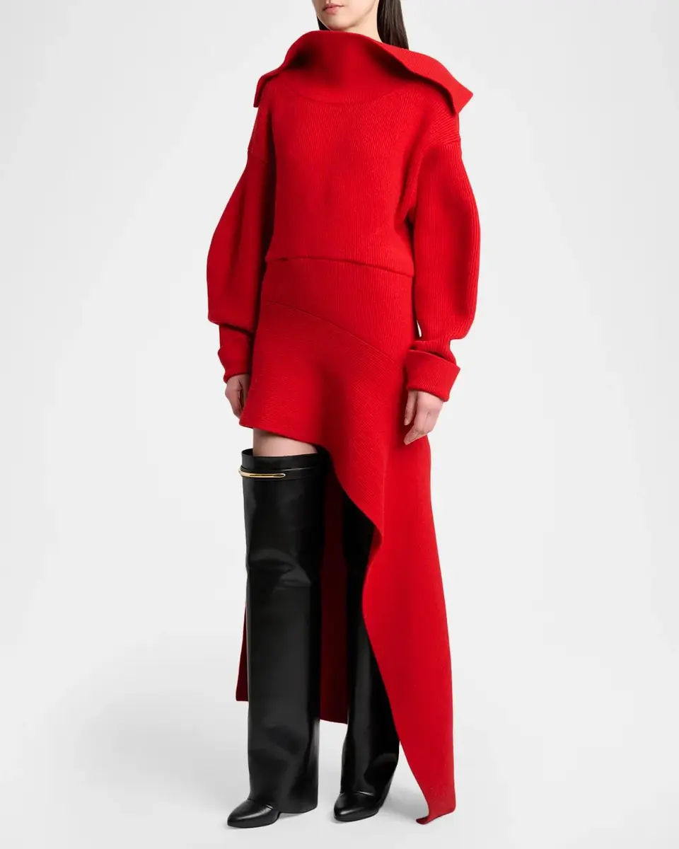 Givenchy High-Neck Slashed Wool-Cashmere Asymmetric Mini Sweater Dress | Thumbnail 4 Givenchy High-Neck Slashed Wool-Cashmere Asymmetric Mini Sweater Dress | Thumbnail 4