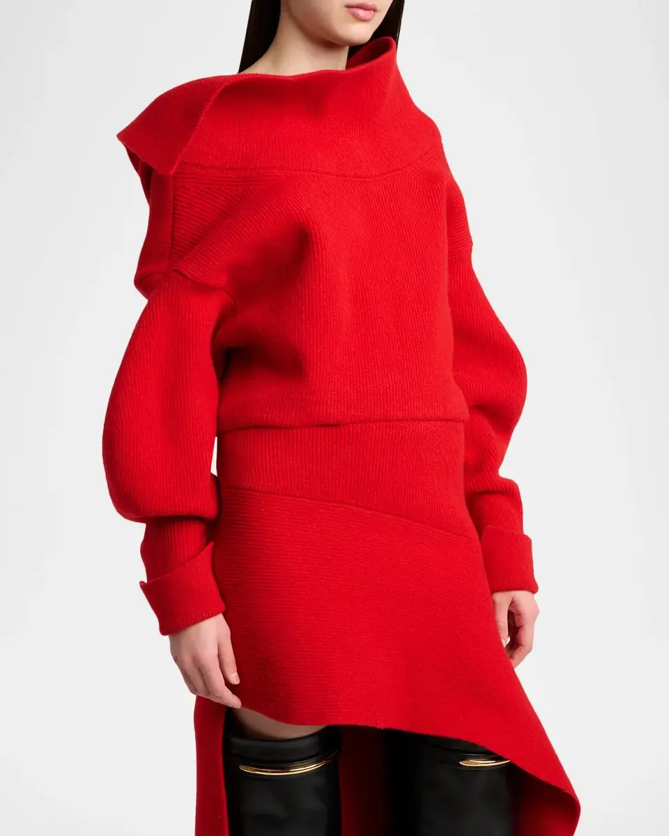 Givenchy High-Neck Slashed Wool-Cashmere Asymmetric Mini Sweater Dress | Thumbnail 5 Givenchy High-Neck Slashed Wool-Cashmere Asymmetric Mini Sweater Dress | Thumbnail 5
