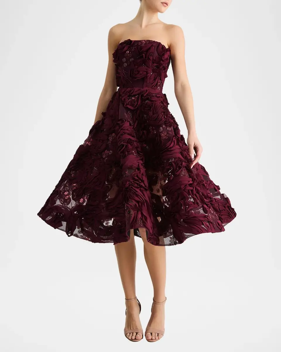 HELSI Florence Strapless Beaded Floral Mesh Gown | Thumbnail 2