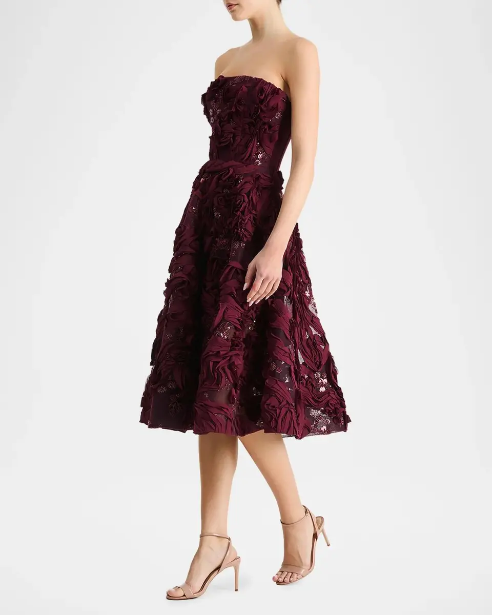 HELSI Florence Strapless Beaded Floral Mesh Gown | Thumbnail 4