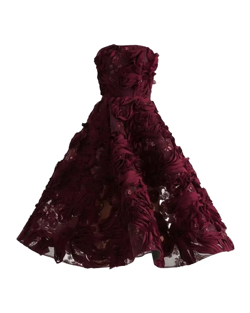 HELSI Florence Strapless Beaded Floral Mesh Gown