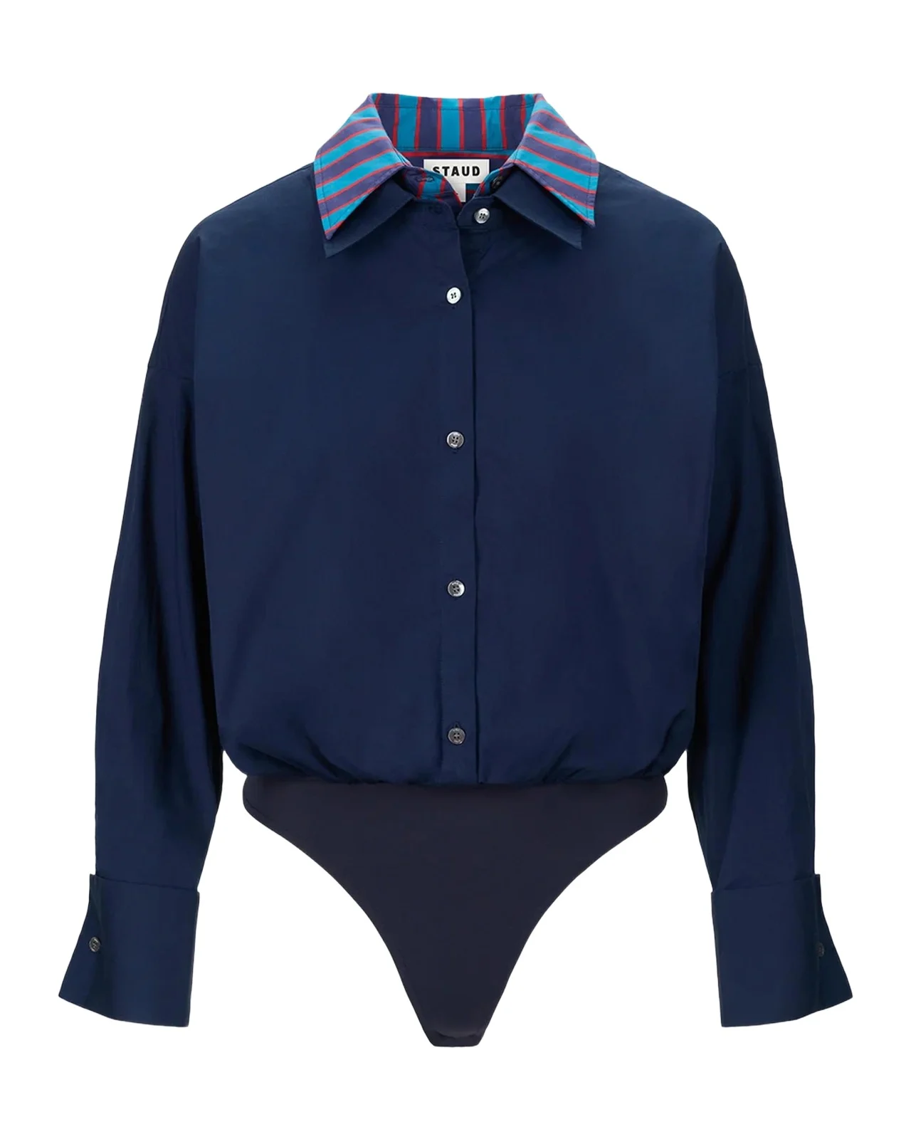Staud Uptown Stripe Collar Bodysuit