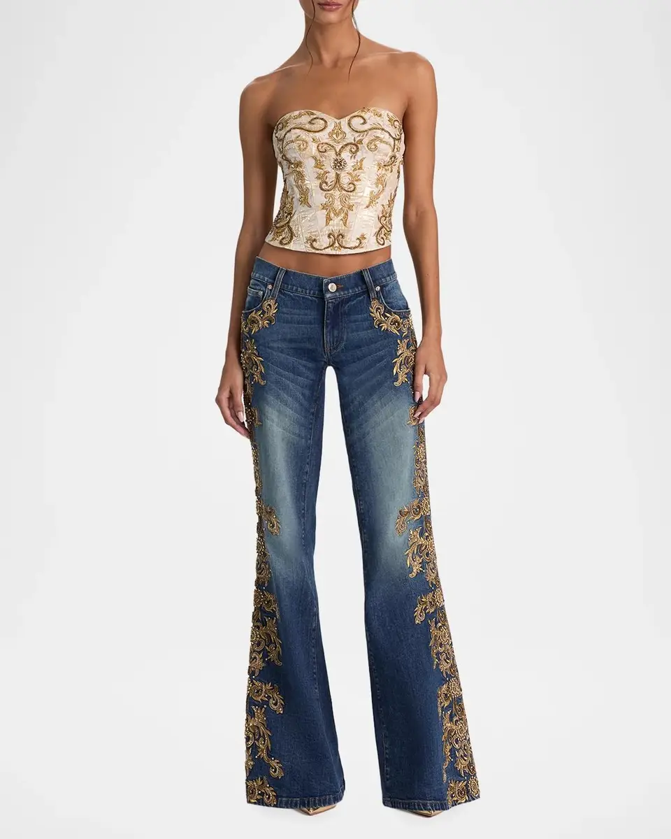 Alice + Olivia Emryn Embellished Ultra Low-Rise Relaxed Flared Jeans | Thumbnail 2 Alice + Olivia Emryn Embellished Ultra Low-Rise Relaxed Flared Jeans | Thumbnail 2