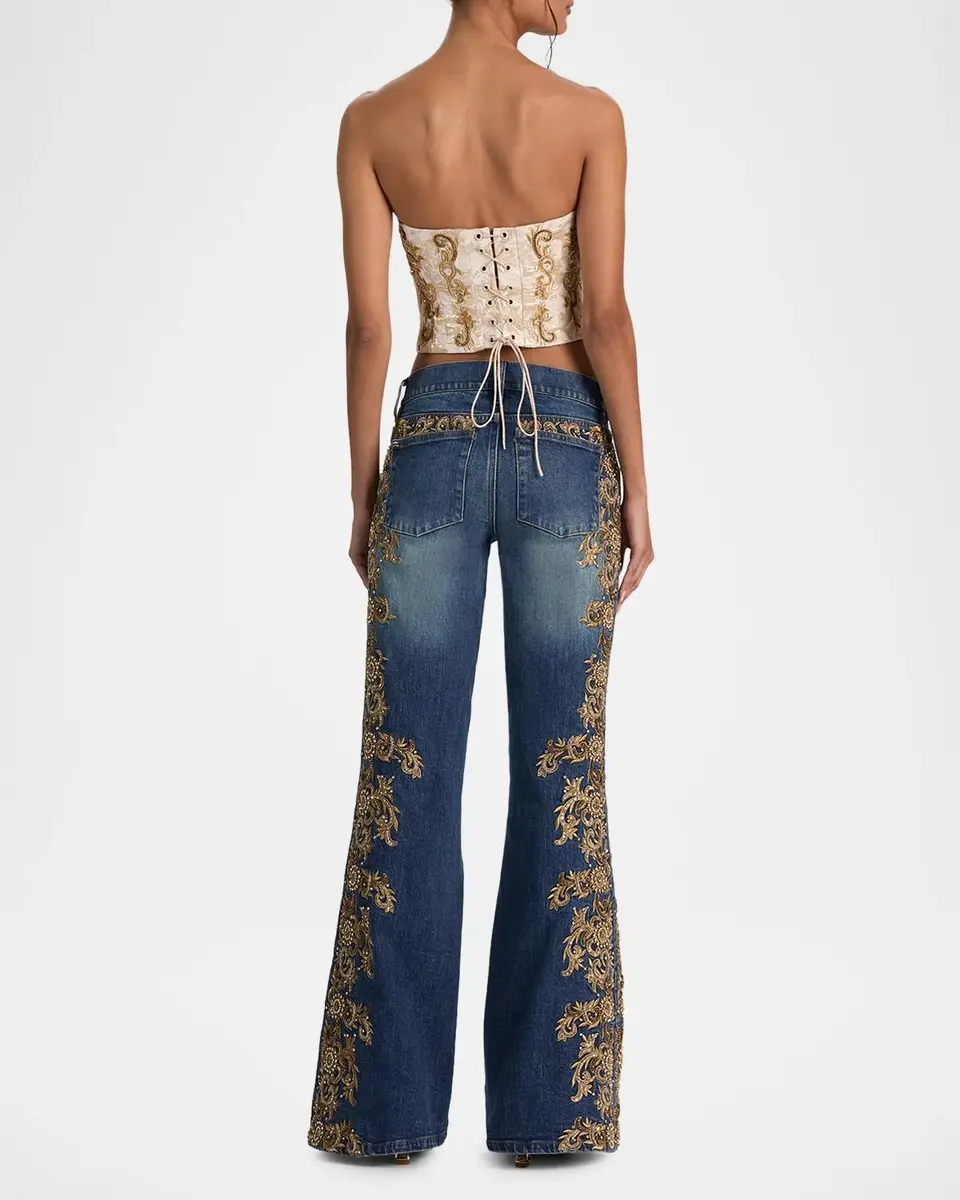 Alice + Olivia Emryn Embellished Ultra Low-Rise Relaxed Flared Jeans | Thumbnail 3 Alice + Olivia Emryn Embellished Ultra Low-Rise Relaxed Flared Jeans | Thumbnail 3