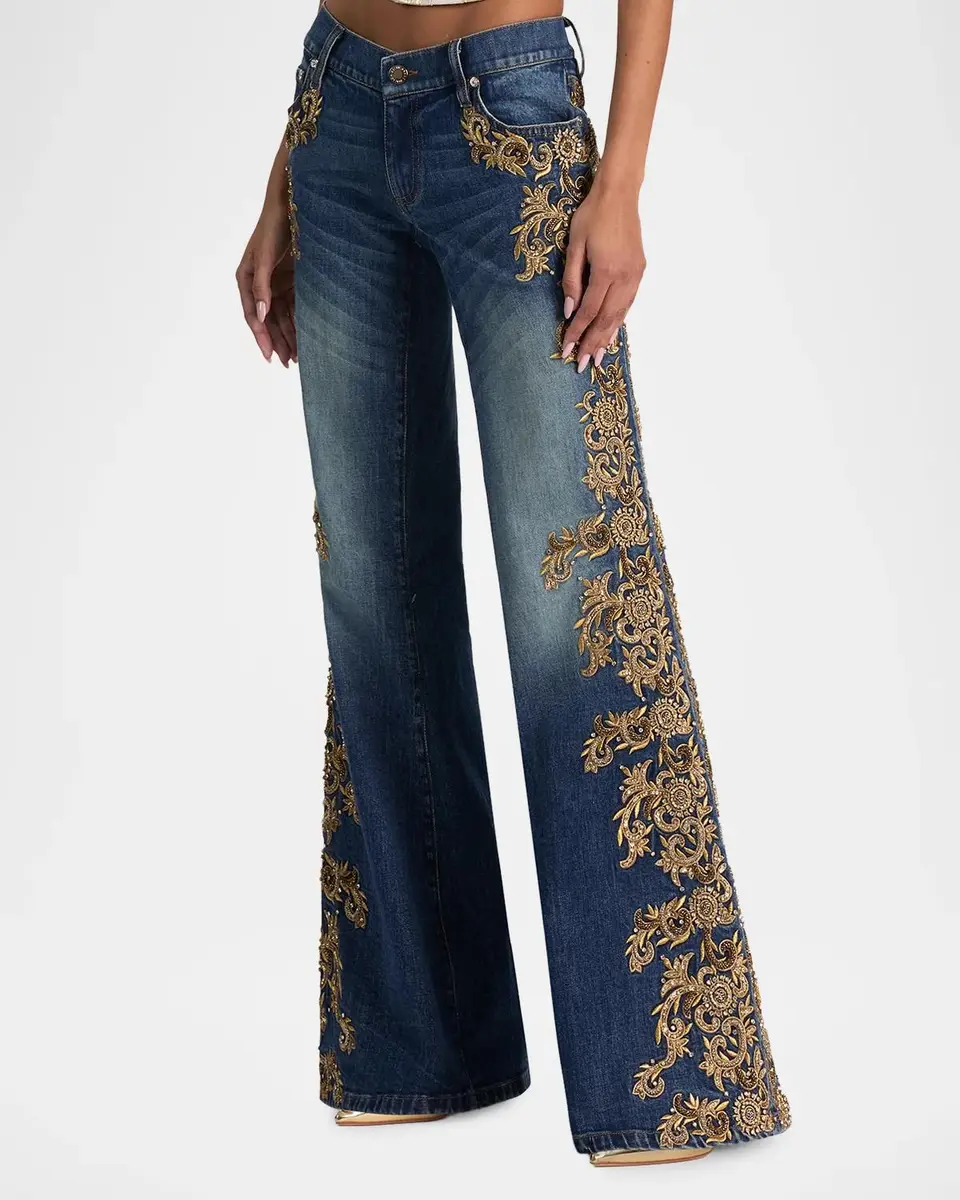 Alice + Olivia Emryn Embellished Ultra Low-Rise Relaxed Flared Jeans | Thumbnail 4 Alice + Olivia Emryn Embellished Ultra Low-Rise Relaxed Flared Jeans | Thumbnail 4