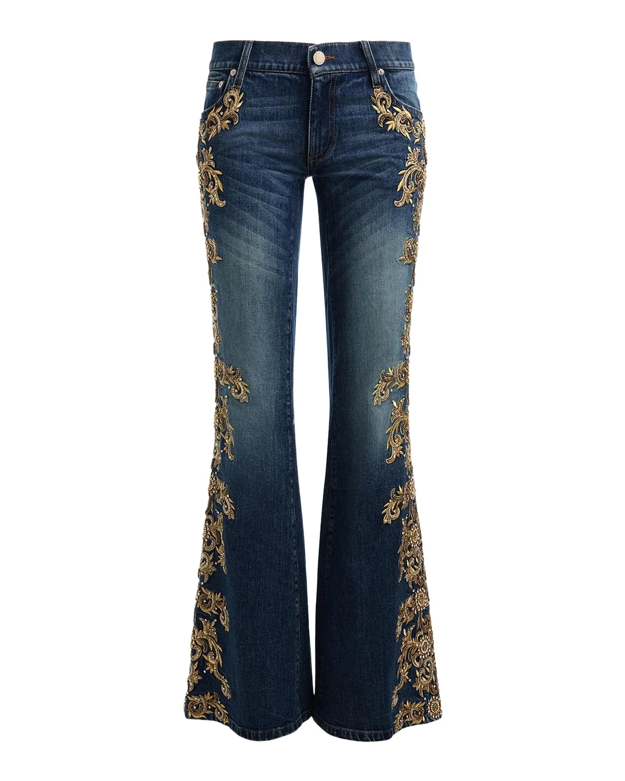Emryn Embellished Ultra Low-Rise Relaxed Flared Jeans Emryn Embellished Ultra Low-Rise Relaxed Flared Jeans