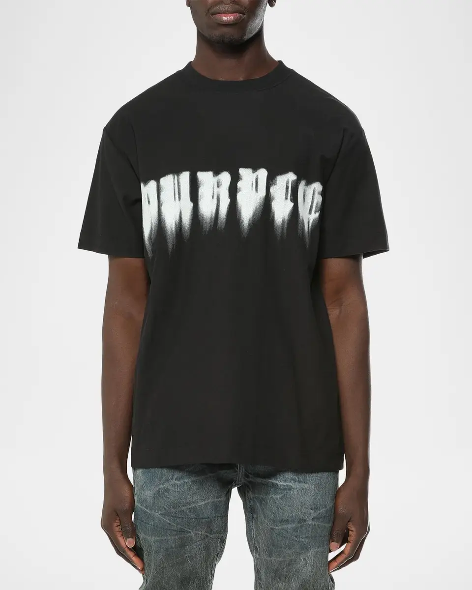 PURPLE Men's Smudged Gothic Cotton T-Shirt | Thumbnail 3