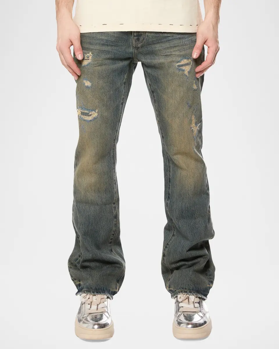 PURPLE Quilted Destroyed Bootcut Jeans | Thumbnail 2