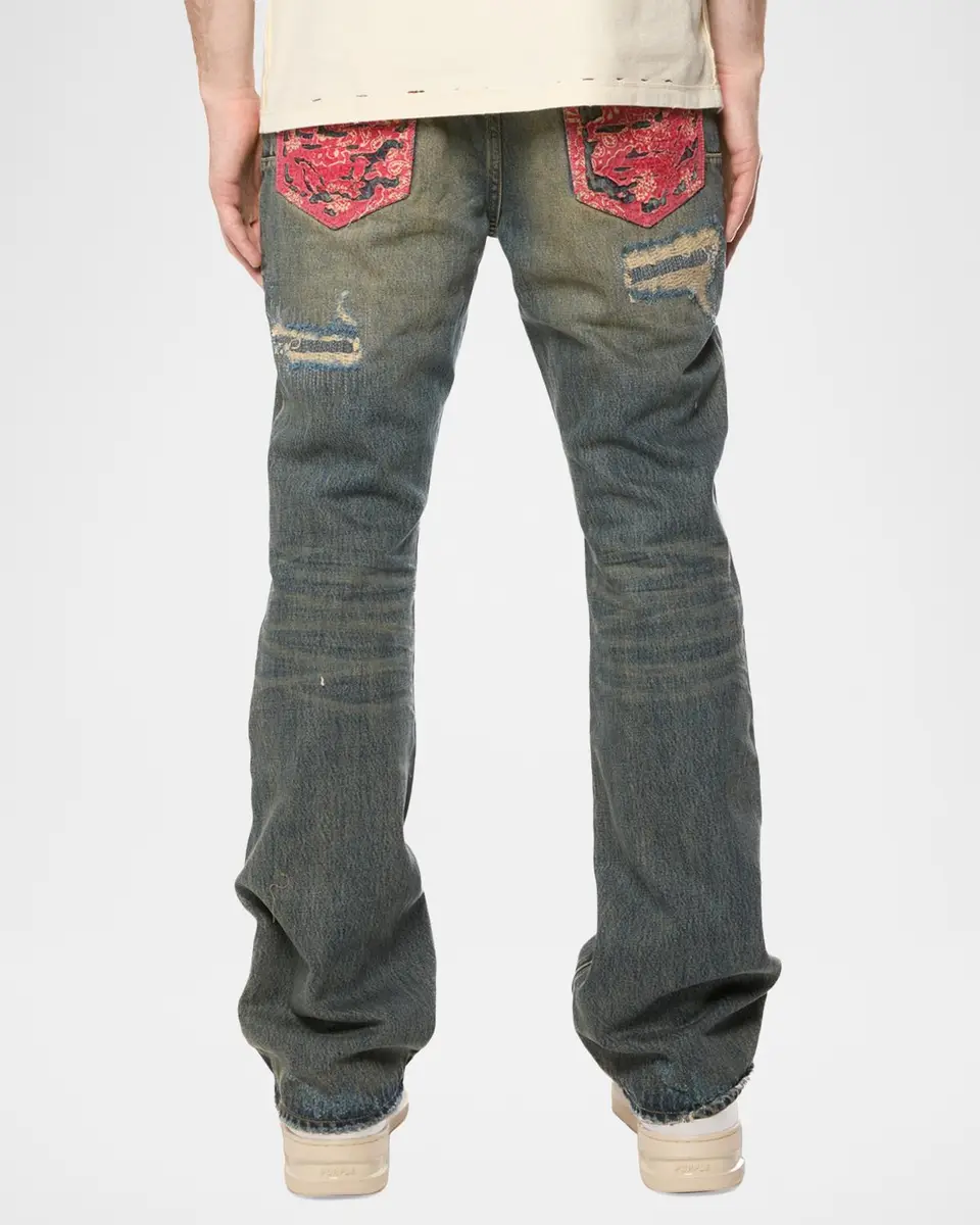PURPLE Quilted Destroyed Bootcut Jeans | Thumbnail 3