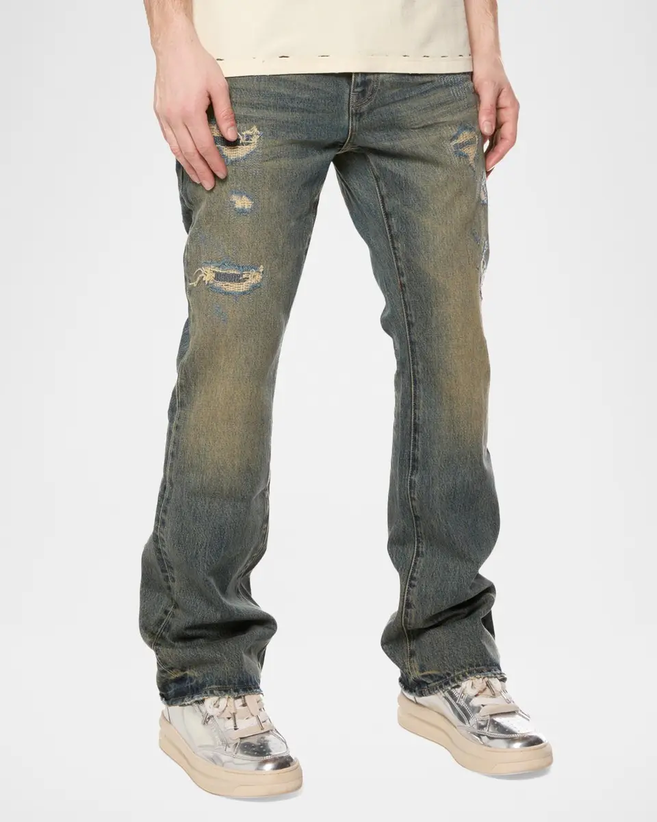 PURPLE Quilted Destroyed Bootcut Jeans | Thumbnail 4