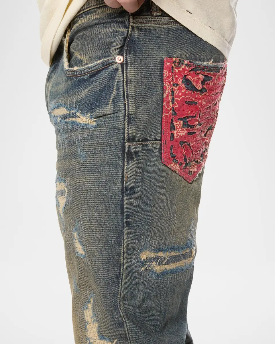 PURPLE Quilted Destroyed Bootcut Jeans | Thumbnail 5