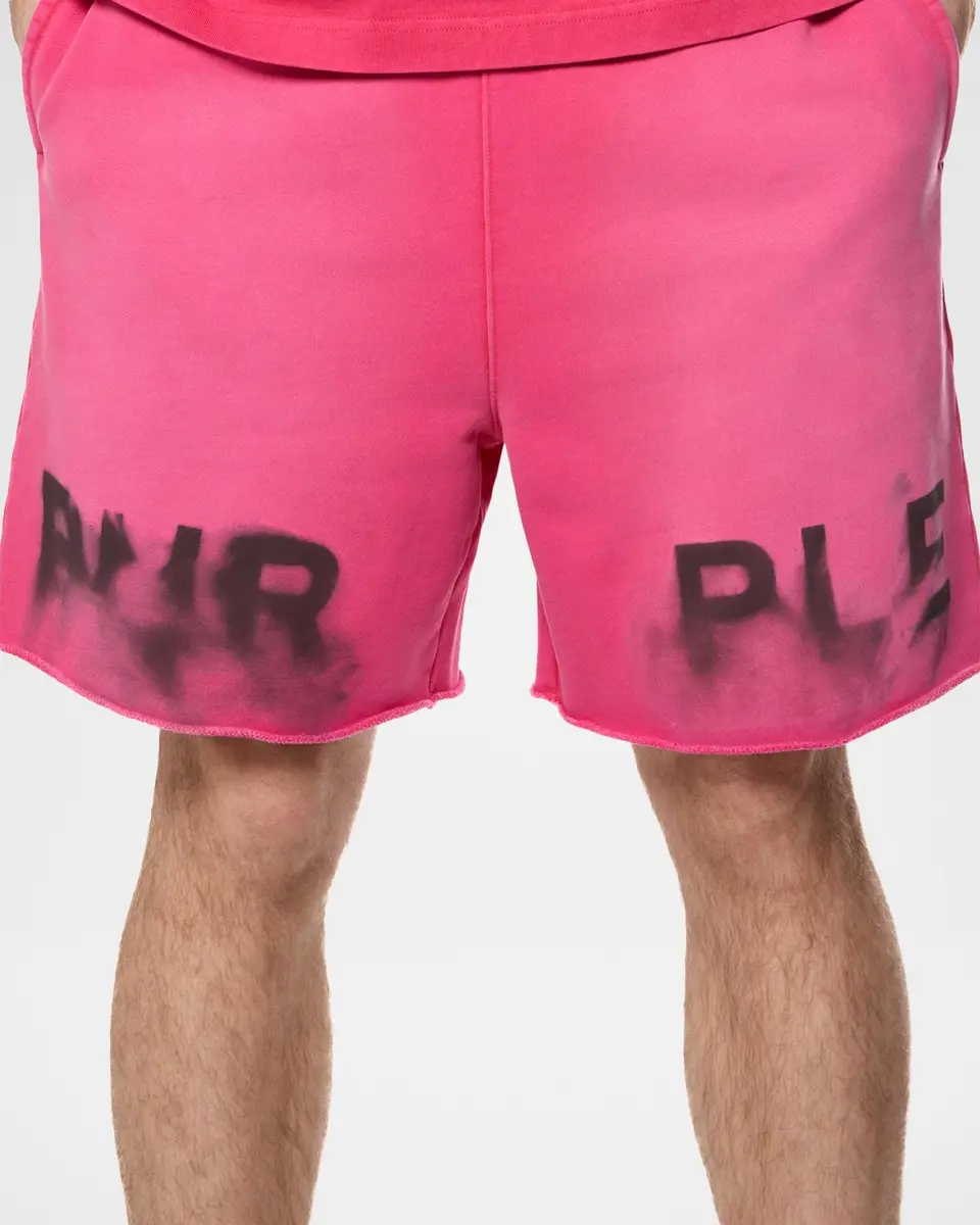PURPLE Men's Fleece Smudge-Logo Drawstring Shorts | Thumbnail 4 PURPLE Men's Fleece Smudge-Logo Drawstring Shorts | Thumbnail 4