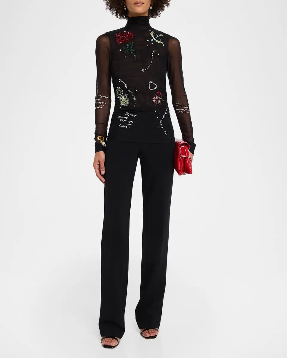 Cinq à Sept Starry Scribbles Mesh Turtleneck Top | Thumbnail 2