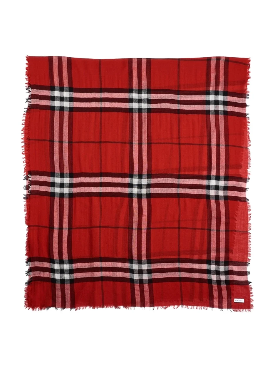 Wide Check Wool Scarf