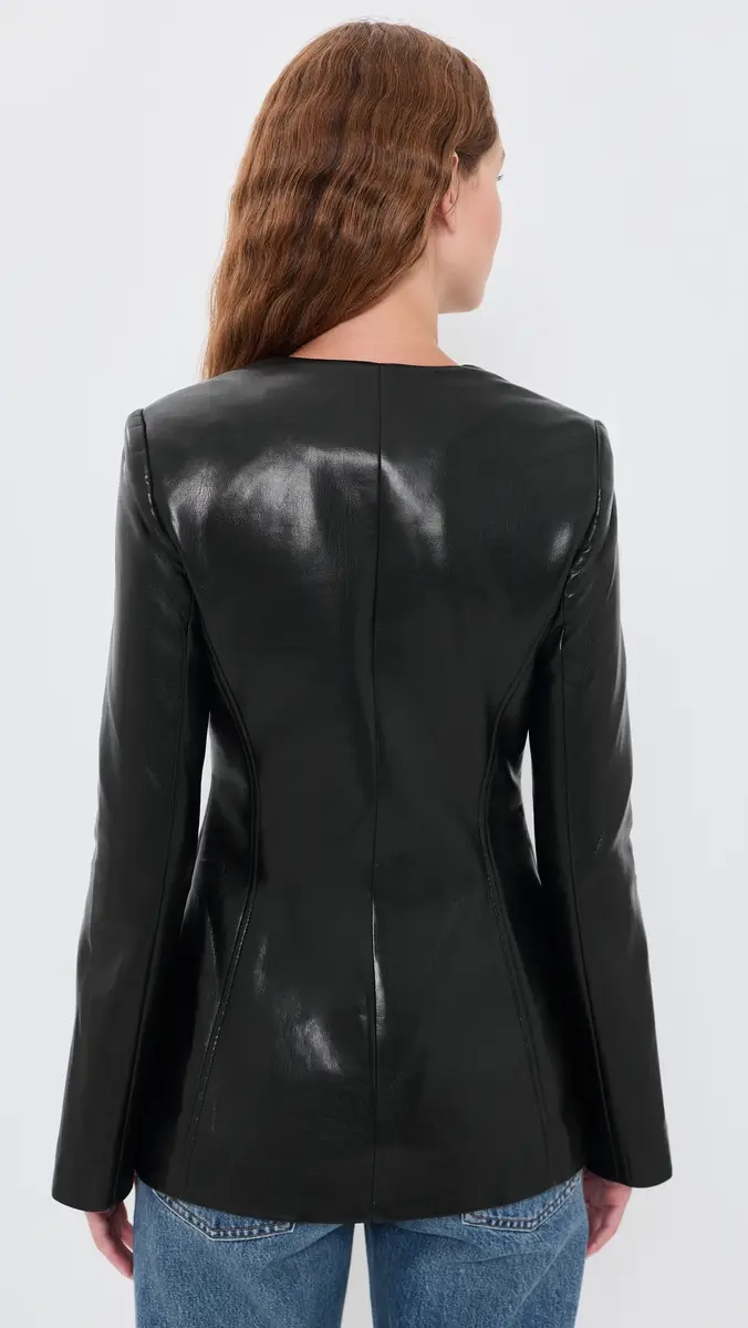 Alice + Olivia Venita Faux Leather Slim Collarless Blazer | Thumbnail 3 Alice + Olivia Venita Faux Leather Slim Collarless Blazer | Thumbnail 3