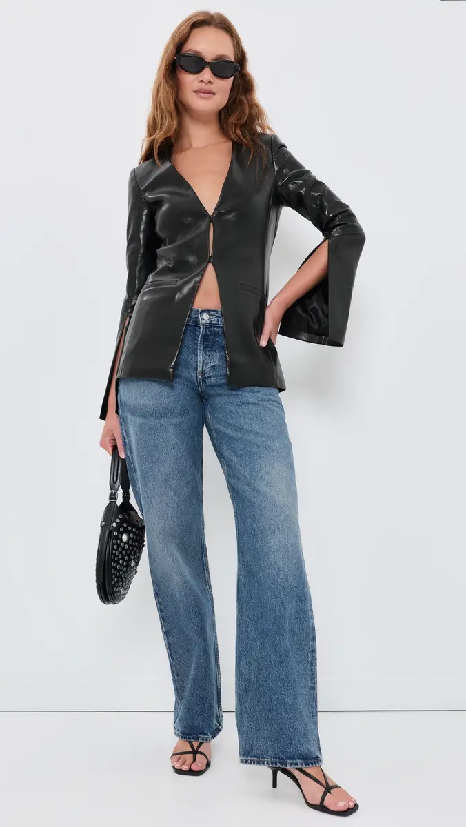 Alice + Olivia Venita Faux Leather Slim Collarless Blazer | Thumbnail 5 Alice + Olivia Venita Faux Leather Slim Collarless Blazer | Thumbnail 5