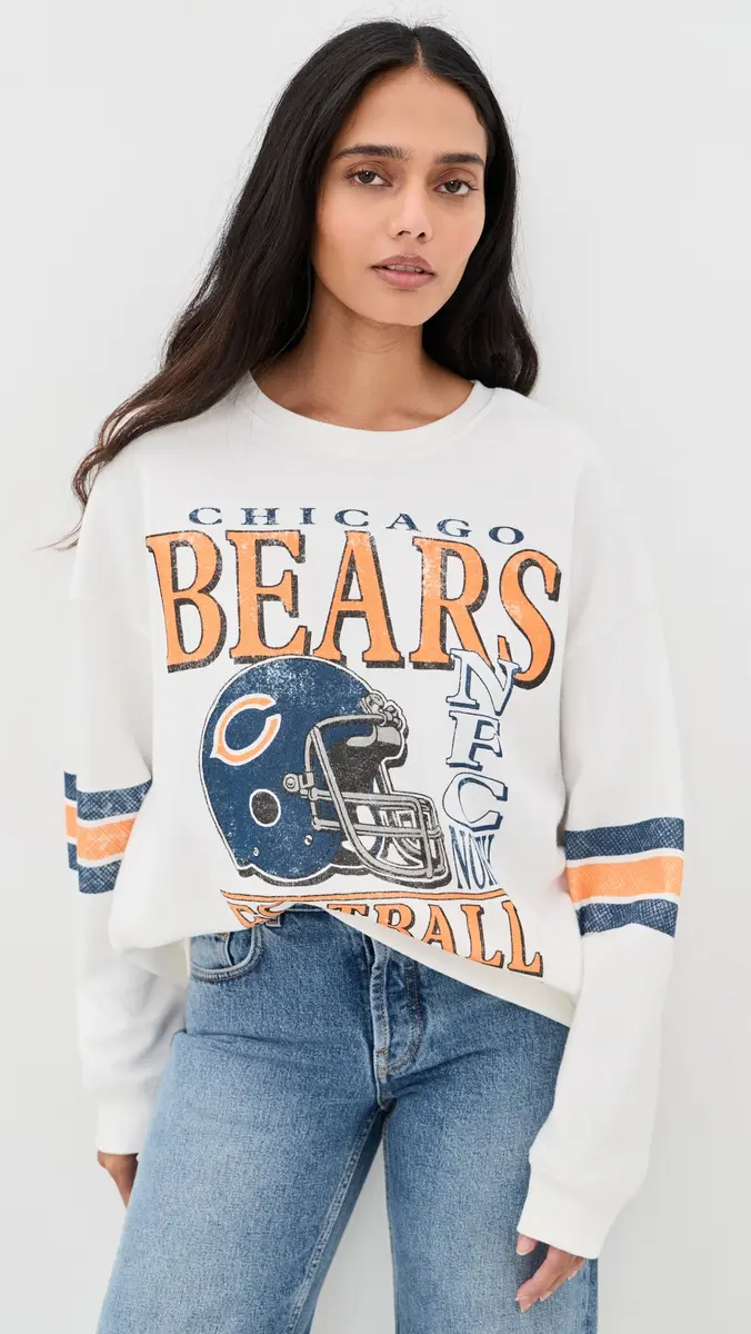 Junk Food Chicago Bears Oversized Striped Fleece Sweatshirt | Thumbnail 2