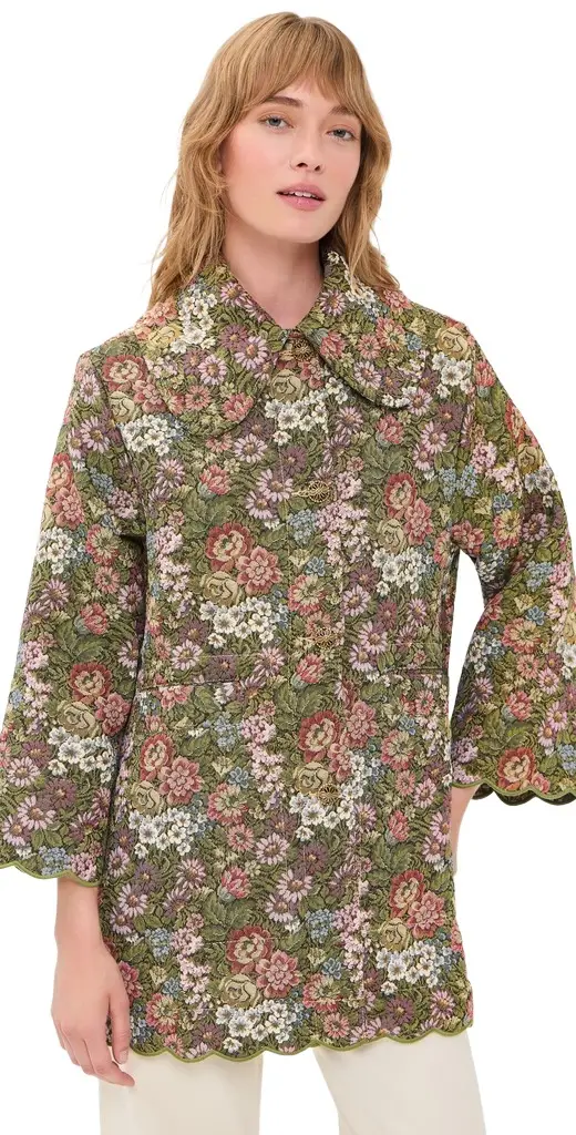 Flower Jacquard Trench Coat