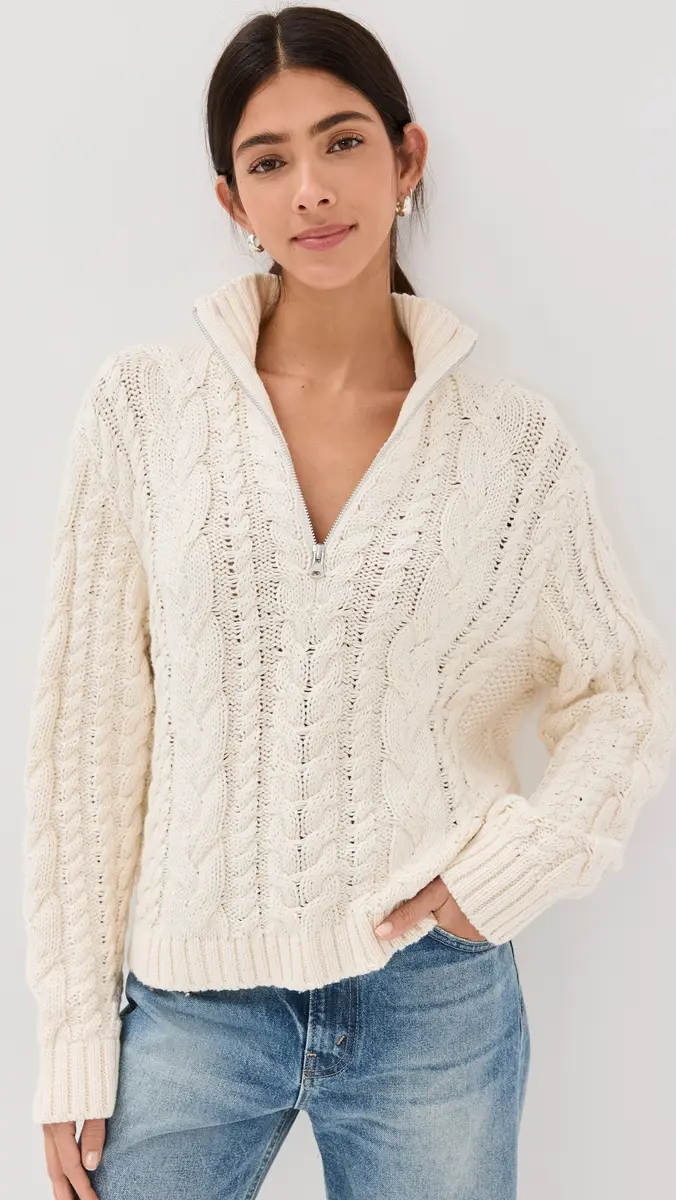 Jenni Kayne Cotton Cable Half Zip | Thumbnail 2