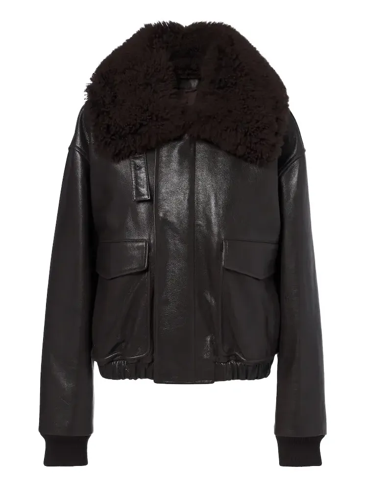 Lemaire Shearling-trimmed leather blouson jacket