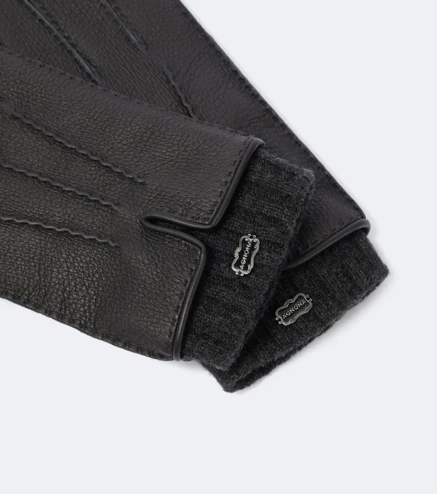 AGNONA Leather and cashmere gloves | Thumbnail 2