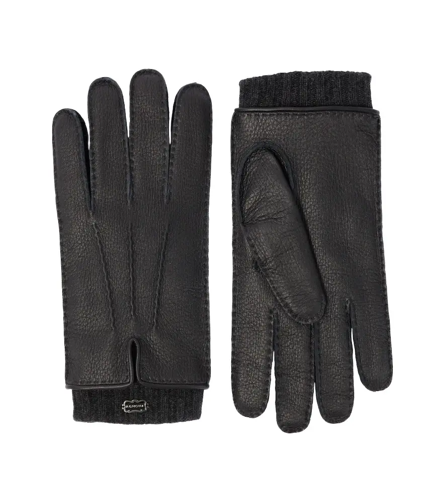 AGNONA Leather and cashmere gloves