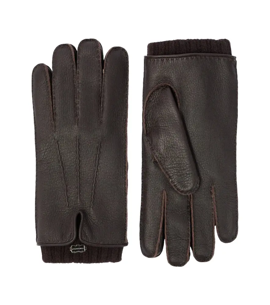 AGNONA Leather and cashmere gloves