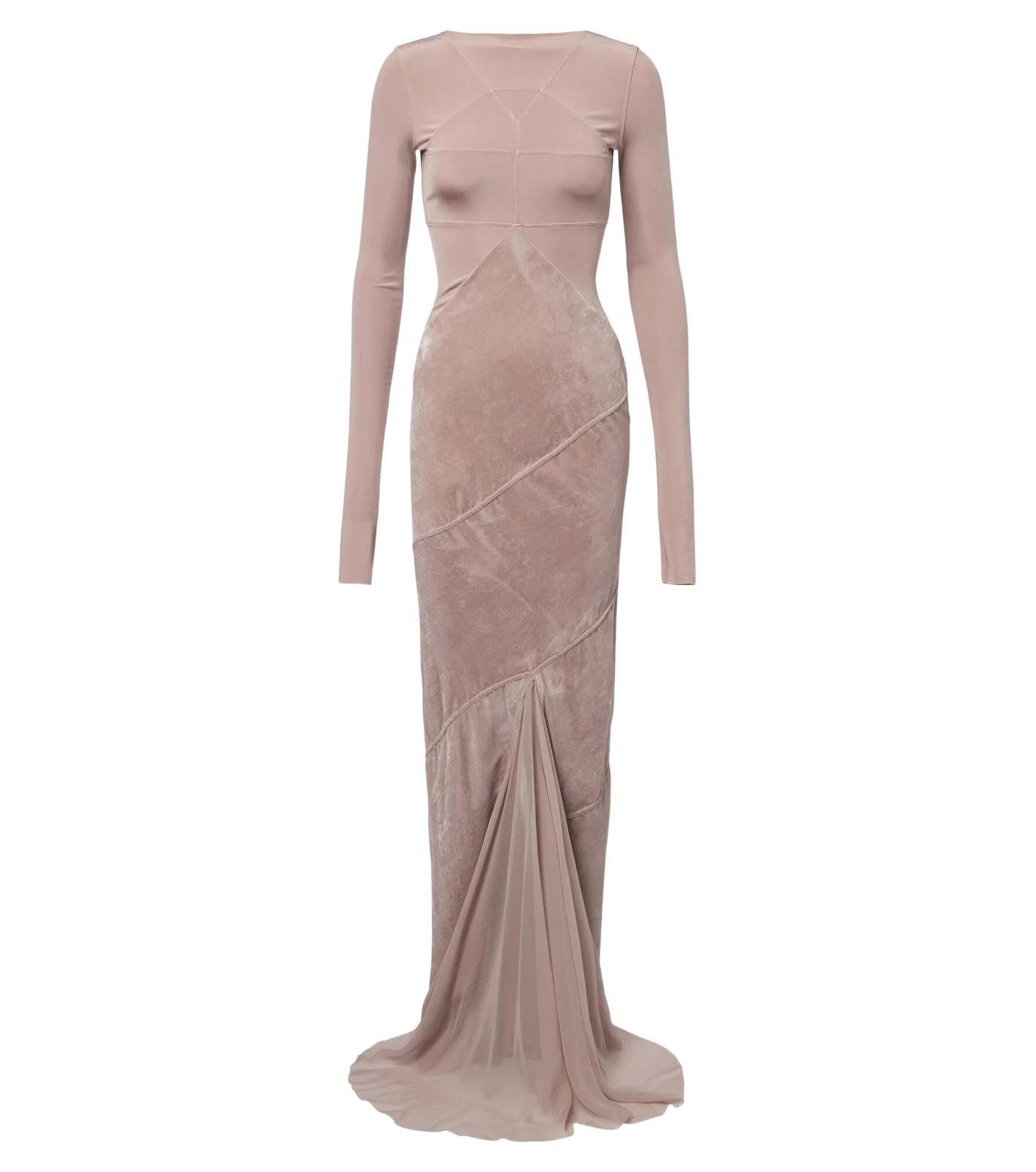 Combo tulle-trimmed jersey and velvet gown Combo tulle-trimmed jersey and velvet gown