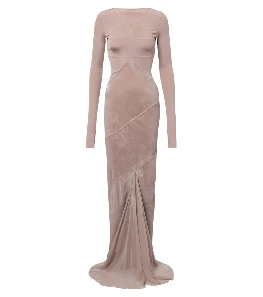 Rick Owens Combo tulle-trimmed jersey and velvet gown | Image 1 Rick Owens Combo tulle-trimmed jersey and velvet gown | Image 1
