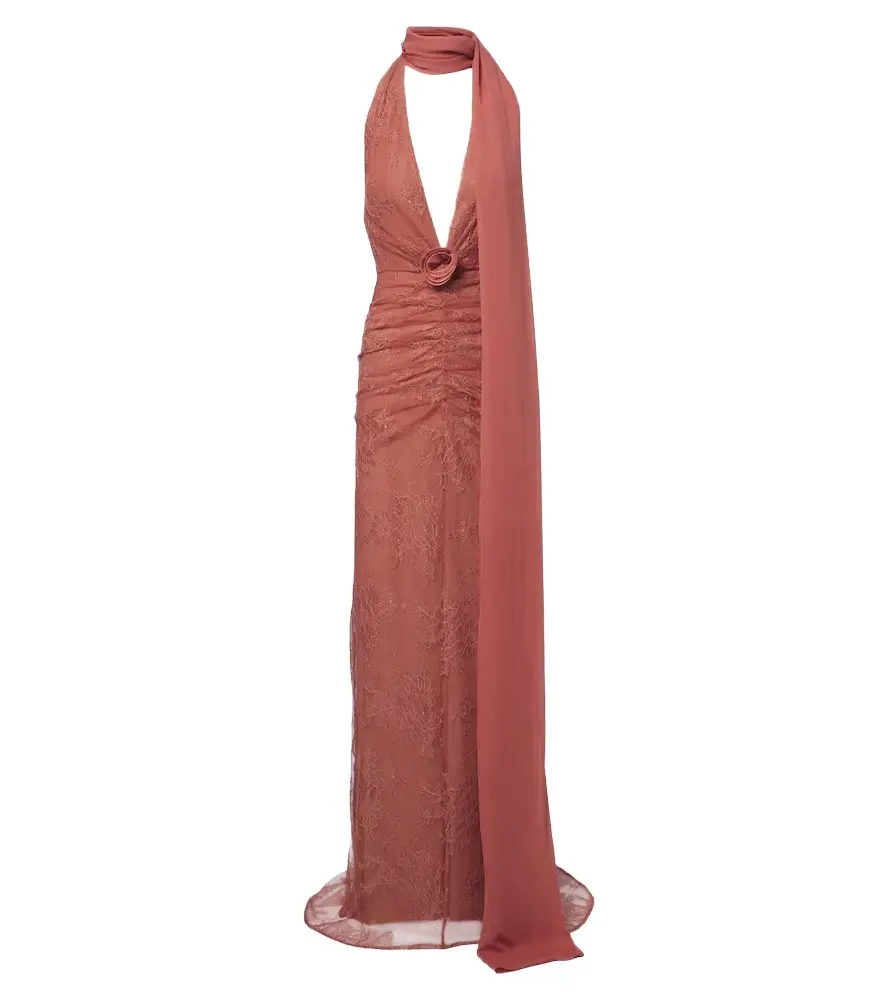 DE LA VALI Amora ruched scarf-detail lace maxi dress | Image 1 DE LA VALI Amora ruched scarf-detail lace maxi dress | Image 1