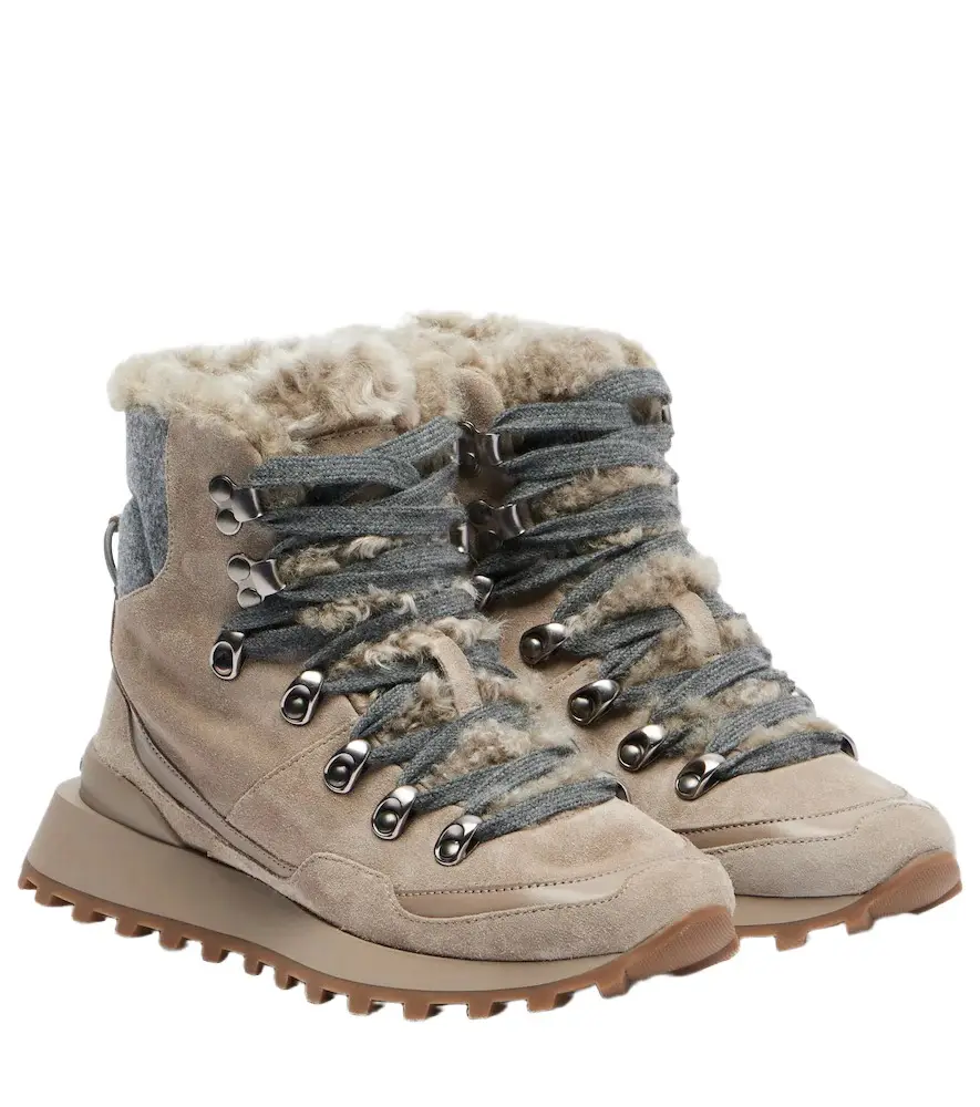 Brunello Cucinelli Monili shearling-trimmed suede ankle boots