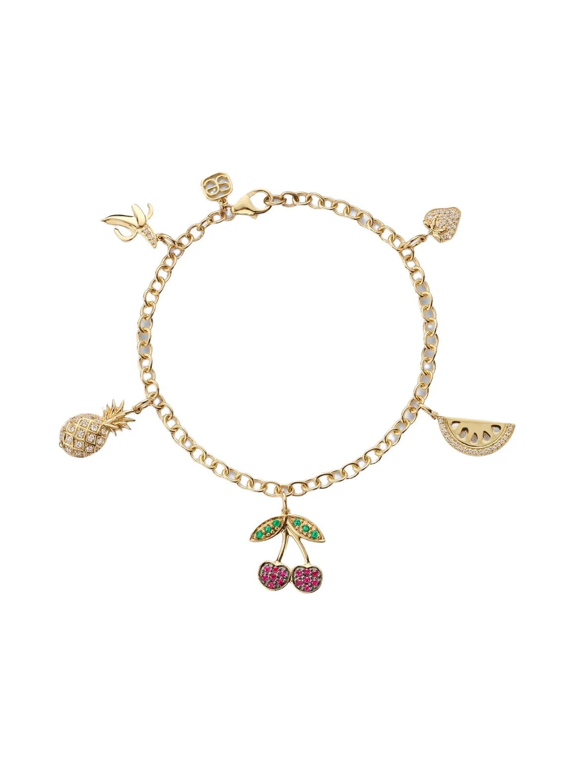 Sydney Evan 14kt gold charm bracelet with gemstones