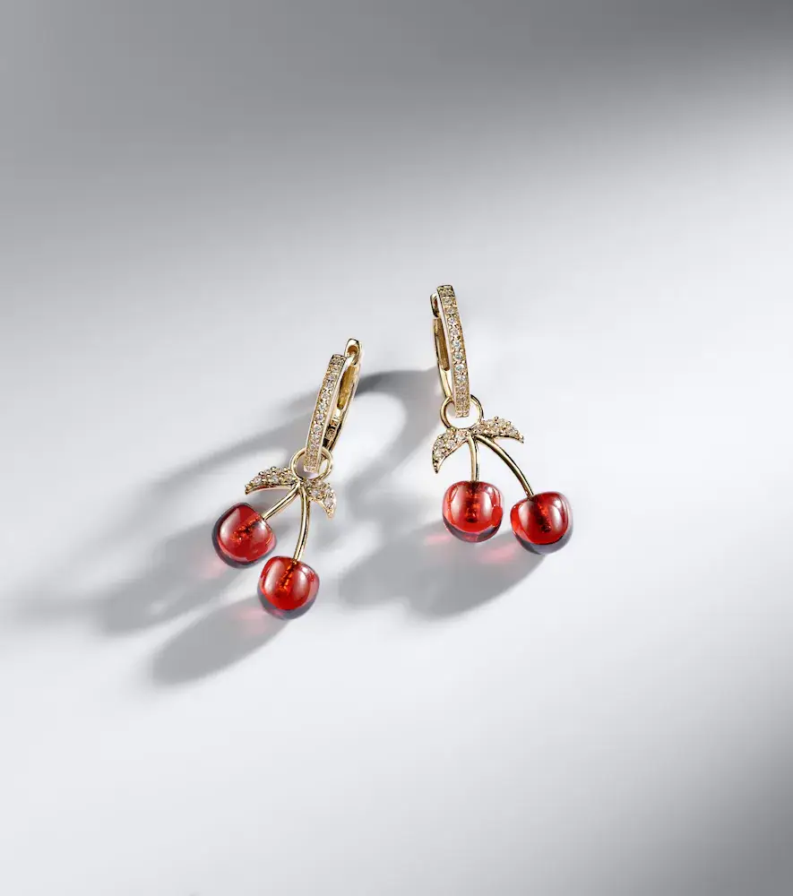 Sydney Evan Cherry 14kt gold hoop earrings with garnets and diamonds | Thumbnail 4 Sydney Evan Cherry 14kt gold hoop earrings with garnets and diamonds | Thumbnail 4