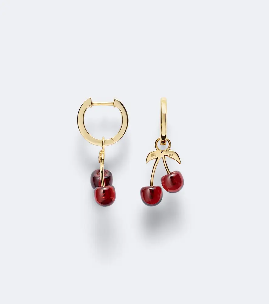 Sydney Evan Cherry 14kt gold hoop earrings with garnets and diamonds | Thumbnail 5 Sydney Evan Cherry 14kt gold hoop earrings with garnets and diamonds | Thumbnail 5