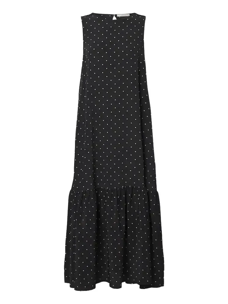 Polka-dot tiered silk midi dress