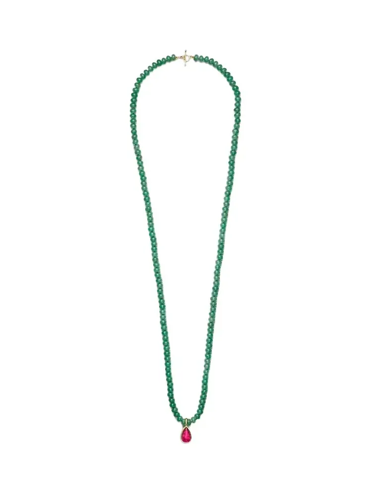 18kt gold beaded necklace with aventurines and tourmaline 18kt gold beaded necklace with aventurines and tourmaline