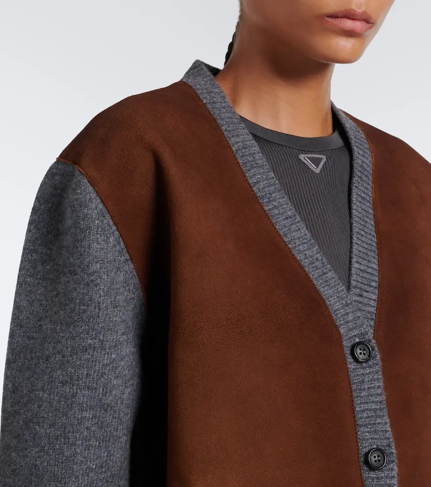 Prada Suede-trimmed virgin wool cardigan | Thumbnail 2