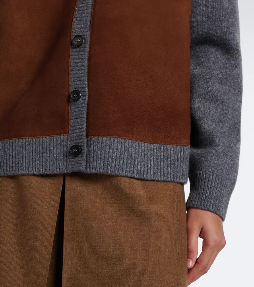 Prada Suede-trimmed virgin wool cardigan | Thumbnail 3