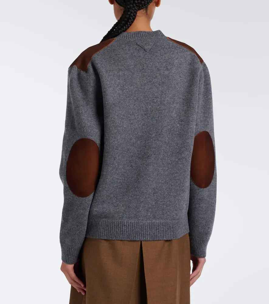Prada Suede-trimmed virgin wool cardigan | Thumbnail 4