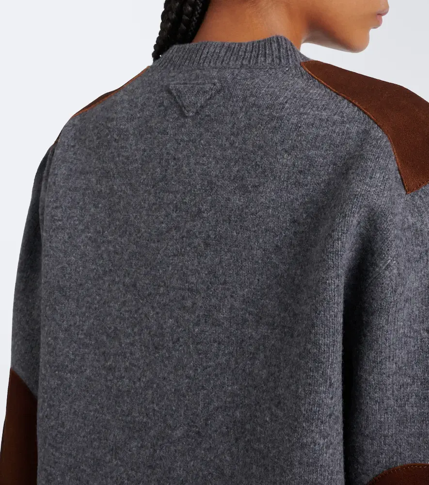 Prada Suede-trimmed virgin wool cardigan | Thumbnail 5