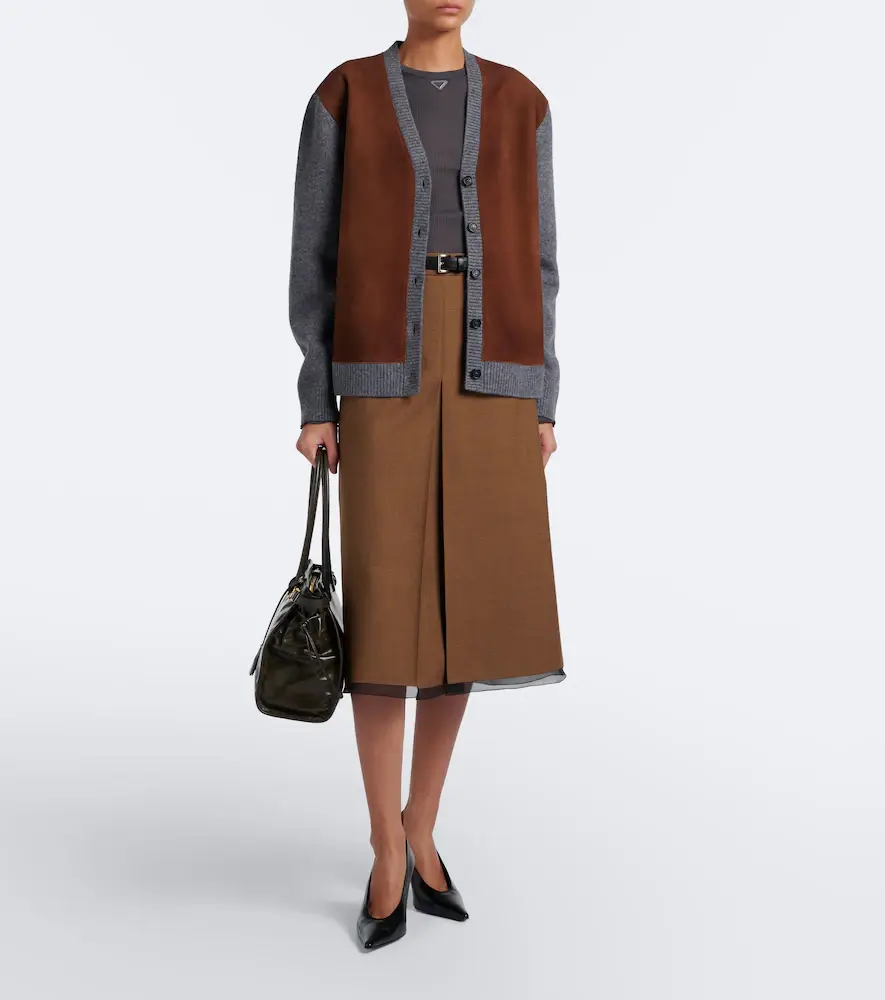 Prada Suede-trimmed virgin wool cardigan | Thumbnail 6