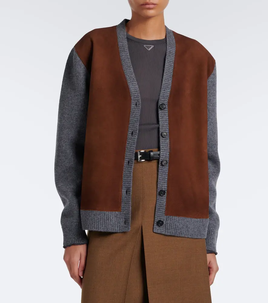 Prada Suede-trimmed virgin wool cardigan | Thumbnail 7
