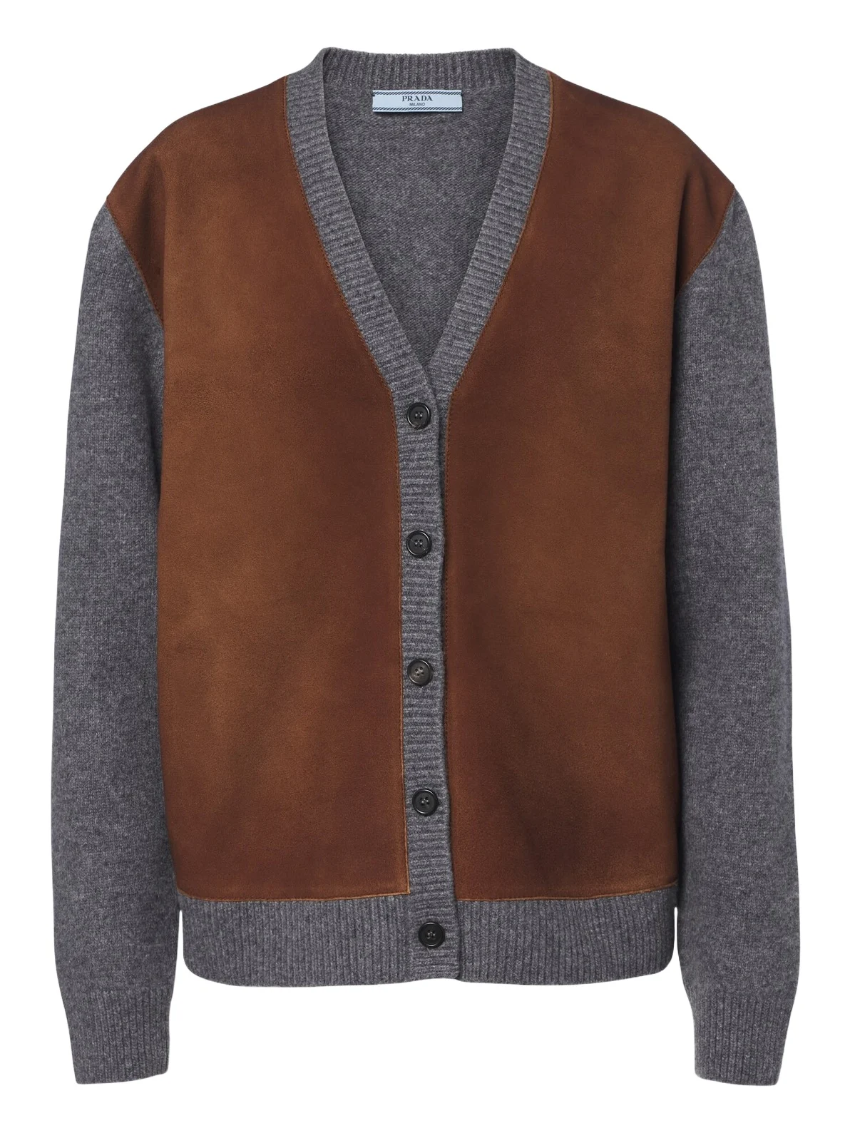 Prada Suede-trimmed virgin wool cardigan